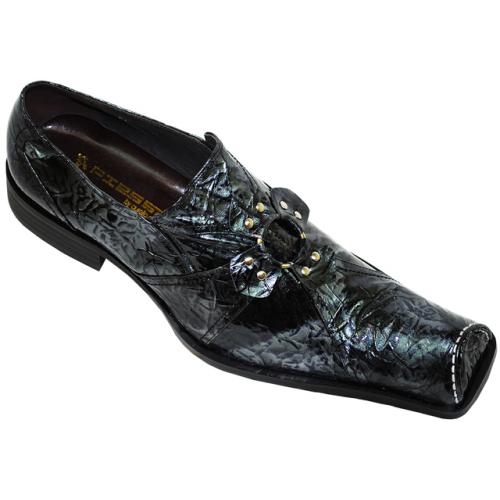 Fiesso Black Half Circle Toe Wrinkle Patent Leather Shoes FI6380